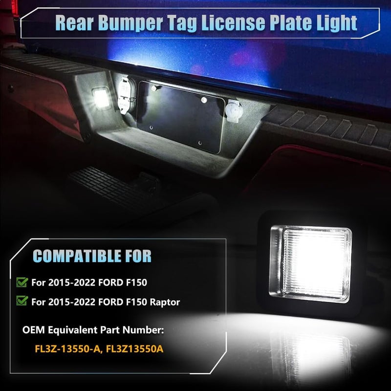 VANKUB LED License Plate Light for Fo-rd 2015-2020 F150 2017-2020 Raptor Pickup Truck, F150 Led Rear Tag Lamp, 6000K White Lights, 2 PCS - Image 3